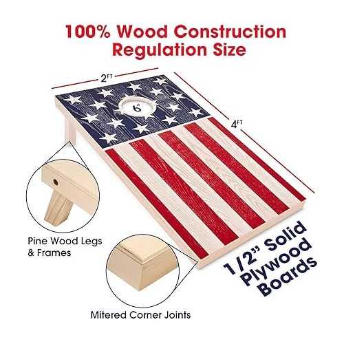  GoSports Flag Series Wood Cornhole Sets - Choose American Flag or State Flags - Includes Two Regulation Size 4 ft x 2 ft Boards, 8 Bean Bags, Carrying Case and Rules