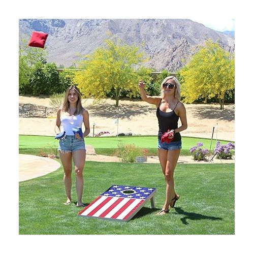  GoSports Flag Series Wood Cornhole Sets - Choose American Flag or State Flags - Includes Two Regulation Size 4 ft x 2 ft Boards, 8 Bean Bags, Carrying Case and Rules