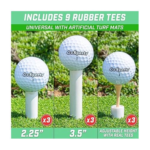  GoSports Rubber Golf Tees 9 Pack - 3x of 1.5 Inch, 2.25 Inch and 3.5 Inch Tees - Universal with Artificial Turf Golf Mats