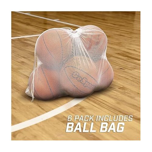  GoSports Indoor/Outdoor Rubber Basketballs - Six Pack of Size 6 or Size 7 Balls with Pump & Carrying Bag - Choose Your Size