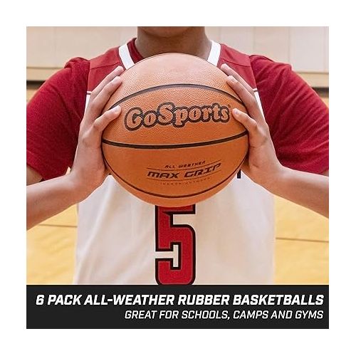  GoSports Indoor/Outdoor Rubber Basketballs - Six Pack of Size 6 or Size 7 Balls with Pump & Carrying Bag - Choose Your Size