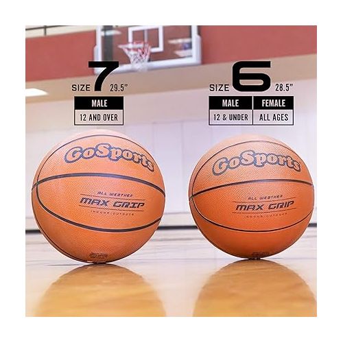  GoSports Indoor/Outdoor Rubber Basketballs - Six Pack of Size 6 or Size 7 Balls with Pump & Carrying Bag - Choose Your Size