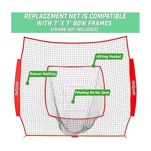  GoSports Team Tone Replacement 7' x 7' Baseball/Softball Net - Compatible with GoSports Brand 7 ft x 7 ft Baseball Net - Frame Not Included - Choose Your Color