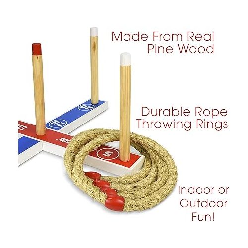  GoSports Premium Wooden Ring Toss Game for Kids & Adults - Classic or Disney