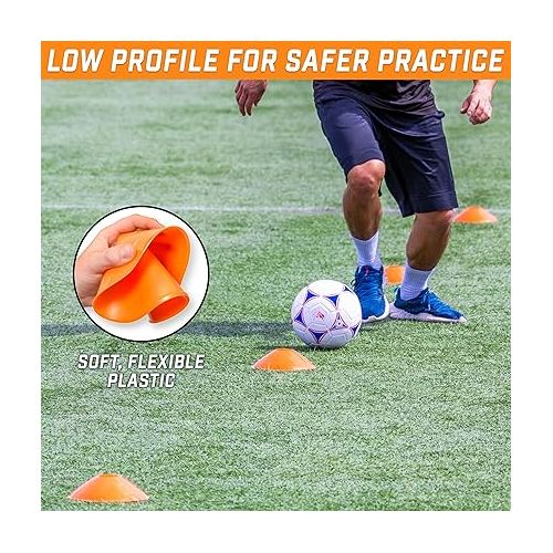  GoSports Premium Sports Cones for Agility Training and Drills - 20 Pack with Tote - Orange, Green, Pink, Yellow, or Red