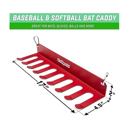  GoSports Baseball & Softball Bat Rack - Holds 16 Bats - Mount on Wall or Clip on Dugout Fence - Black or Red