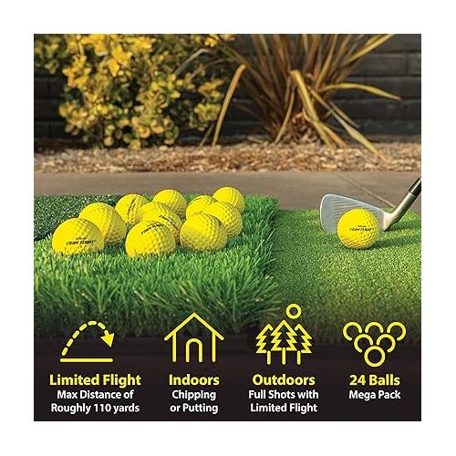  GoSports Foam Flight Practice Golf Balls - Pack of 24 Limited Flight Training Balls -Choose Between Classic White or Hi-Vis Yellow