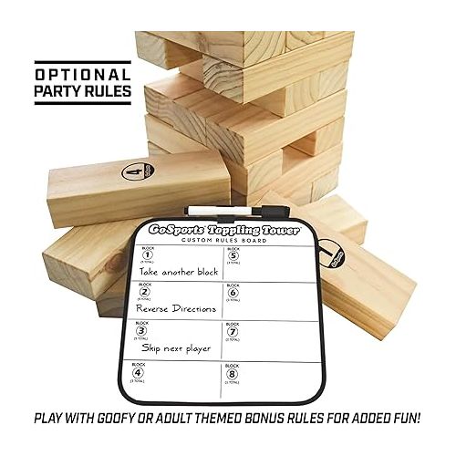  GoSports Giant Wooden Toppling Tower - Stacks Up to 5 ft - Brown Wood Stain, Gray, Natural, Stars & Stripes, or Tropical Hardwood