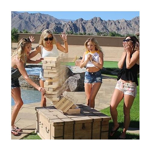  GoSports Giant Wooden Toppling Tower - Stacks Up to 5 ft - Brown Wood Stain, Gray, Natural, Stars & Stripes, or Tropical Hardwood