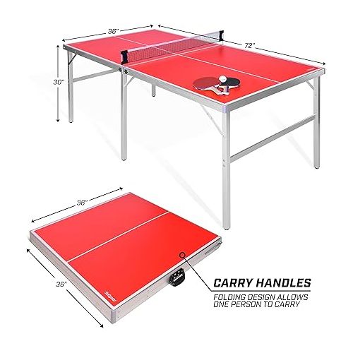  GoSports Mid-Size Table Tennis Game Set - Indoor/Outdoor Portable Table Tennis Game with Net, 2 Table Tennis Paddles and 4 Balls