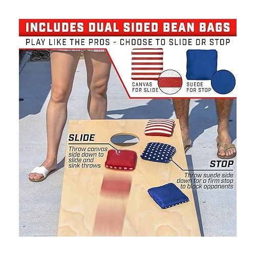  GoSports Dual Sided Cornhole Bean Bags - Slide and Stop Regulation Tournament Bean Bags, Set of 8