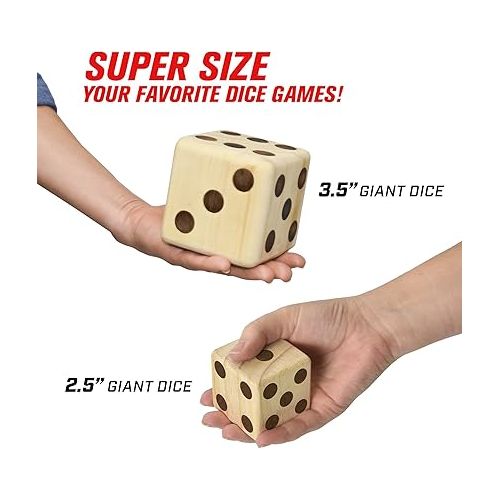  GoSports Giant Wooden Playing Dice Set with Rollzee and Farkle Scoreboard - Includes 6 Dice, Dry-Erase Scoreboard and Canvas Tote Bag - Choose 2.5 Inch or 3.5 Inch Dice)