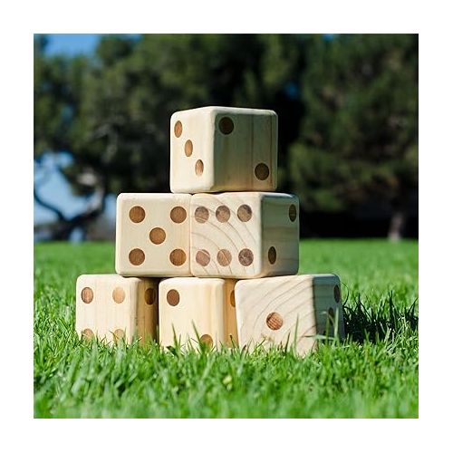  GoSports Giant Wooden Playing Dice Set with Rollzee and Farkle Scoreboard - Includes 6 Dice, Dry-Erase Scoreboard and Canvas Tote Bag - Choose 2.5 Inch or 3.5 Inch Dice)