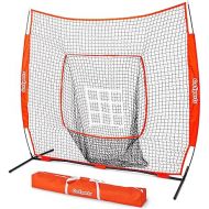 GoSports 7 ft x 7 ft Baseball & Softball Practice Hitting & Pitching Net with Bow Type Frame, Carry Bag and Strike Zone - Choose Red, Black, or PRO, Great for All Skill Levels