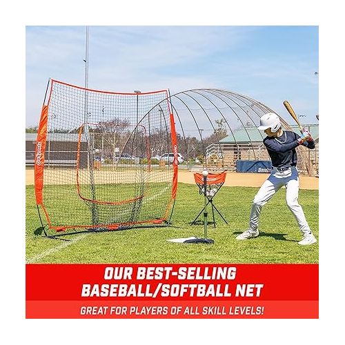 GoSports 7 ft x 7 ft Baseball & Softball Practice Hitting & Pitching Net with Bow Type Frame, Carry Bag and Strike Zone - Choose Red, Black, or PRO, Great for All Skill Levels