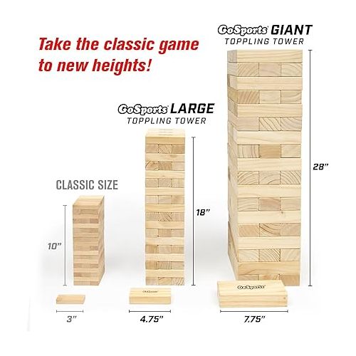  GoSports Large Wooden Toppling Tower - Stacks Up to 3 ft - Brown Wood Stain, Gray, or Natural