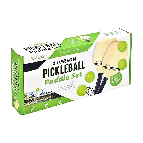  GoSports Wood Pickle Ball Starter Set - Includes 2 Wooden Paddles, 4 Official Pickleballs & Backpack Tote