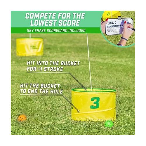  GoSports Yard Links Golf Game with Buckets, Tee Markers and Balls - Choose 3, 6, or 9 Hole Course