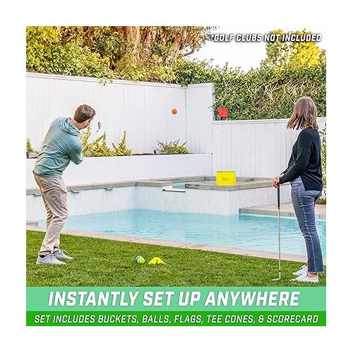  GoSports Yard Links Golf Game with Buckets, Tee Markers and Balls - Choose 3, 6, or 9 Hole Course