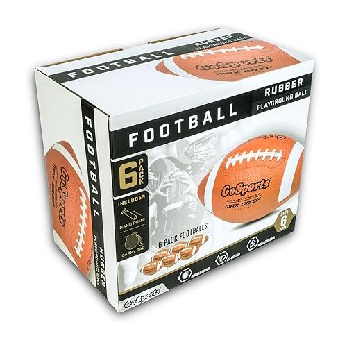  GoSports Rubber Footballs - 6 Pack of Youth Size Balls with Pump & Carrying Bag