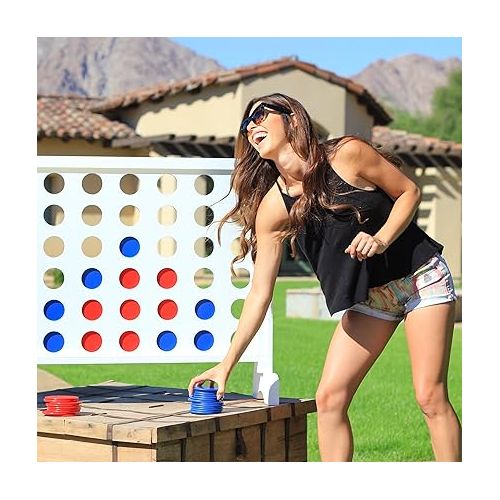  GoSports 3 Foot Width Giant Wooden 4 in a Row Game - Choose Between Classic White or Dark Stain - Jumbo 4 Connect Family Fun with Coins, Case and Rules