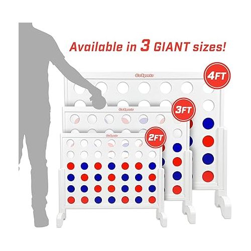  GoSports 3 Foot Width Giant Wooden 4 in a Row Game - Choose Between Classic White or Dark Stain - Jumbo 4 Connect Family Fun with Coins, Case and Rules