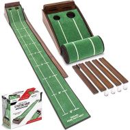GoSports Pure Putt Golf 9 ft Putting Green Ramp - Premium Wood Training Aid for Home & Office Putting Practice - Includes 4 Golf Balls - Black or Brown
