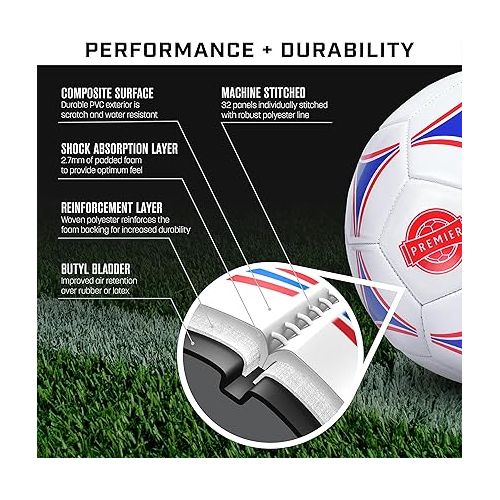  GoSports Premier Soccer Ball with Premium Pump - Available as Single Balls or 6 Packs - Choose Your Size