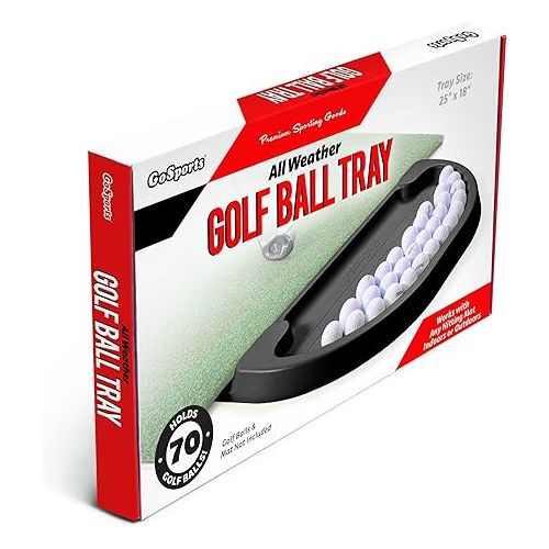  GoSports All-Weather Golf Ball Tray - 70 Ball Capacity - Compatible with All Hitting Mats - Black or Green