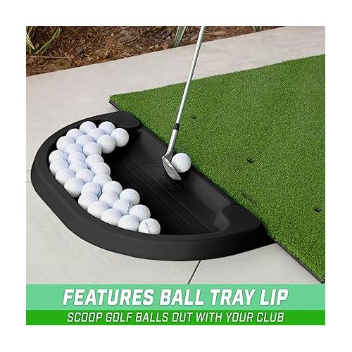  GoSports All-Weather Golf Ball Tray - 70 Ball Capacity - Compatible with All Hitting Mats - Black or Green