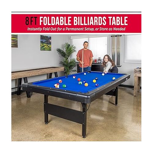  GoSports 6, 7, or 8 ft Billiards Table - Portable Pool Table - includes Full Set of Balls, 2 Cue Sticks, Chalk and Felt Brush; Choose Size and Color