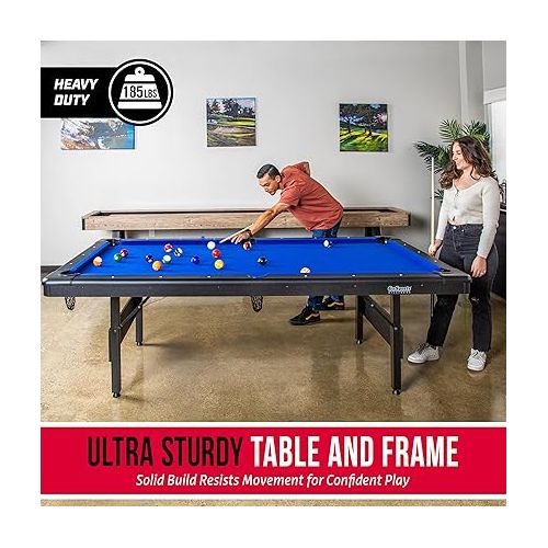  GoSports 6, 7, or 8 ft Billiards Table - Portable Pool Table - includes Full Set of Balls, 2 Cue Sticks, Chalk and Felt Brush; Choose Size and Color