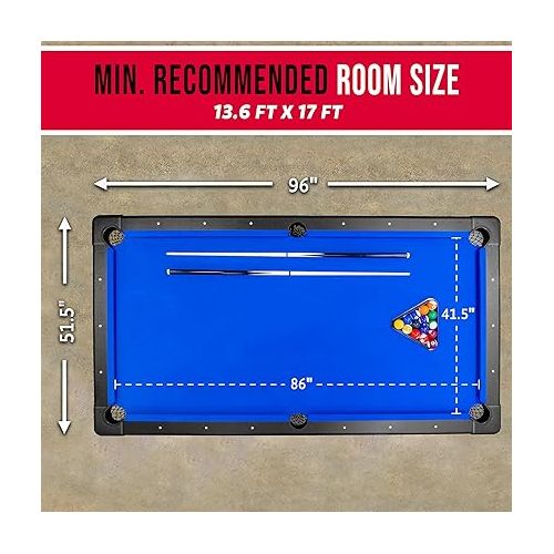  GoSports 6, 7, or 8 ft Billiards Table - Portable Pool Table - includes Full Set of Balls, 2 Cue Sticks, Chalk and Felt Brush; Choose Size and Color
