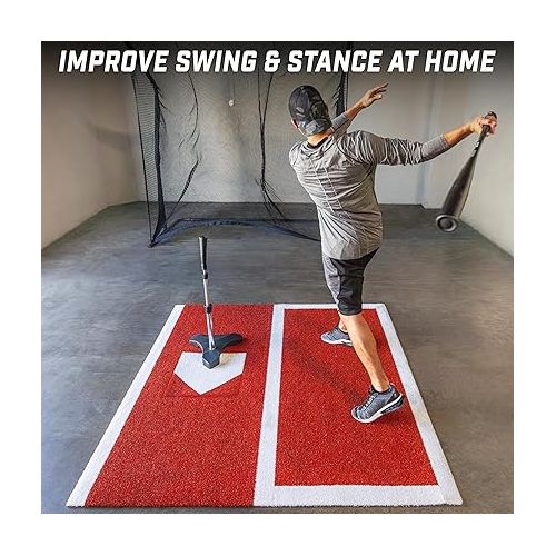  GoSports Baseball/Softball Turf Batting Mat - 6 ft x 5.5 ft Switch Hitting Design with Reversible Home Plate