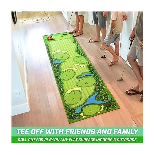  GoSports Pure Putt Challenge Putting Games - Huge 10ft Putting Green Rug with 16 Golf Balls & Scorecard, 2-4 Player Indoor or Outdoor Games for All Skill Levels