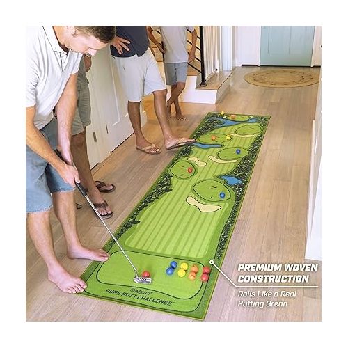  GoSports Pure Putt Challenge Putting Games - Huge 10ft Putting Green Rug with 16 Golf Balls & Scorecard, 2-4 Player Indoor or Outdoor Games for All Skill Levels