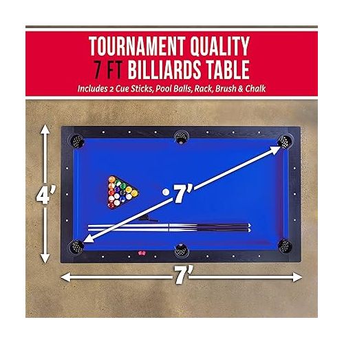  GoSports 7 ft Pool Table with Wood Finish - Modern Billiards Table with 2 Cue Sticks, Balls, Rack, Felt Brush and Chalk - Choose Your Style
