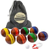 GoSports 100 mm Hardwood Bocce Set with 8 Premium 12 oz Wood Balls, Pallino, Case and Measuring Rope