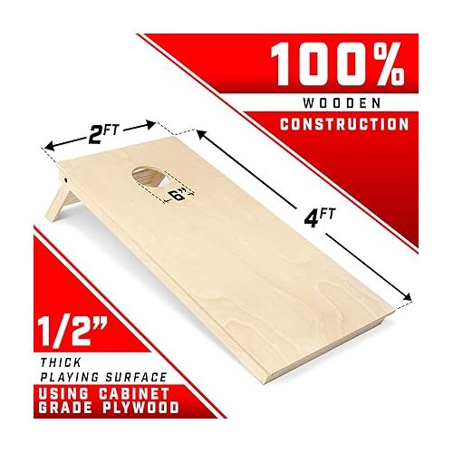  GoSports Tournament Edition Regulation Cornhole Game Set - 4 ft x 2 ft Wood Boards with 8 Dual Sided (Slide and Stop) Bean Bags