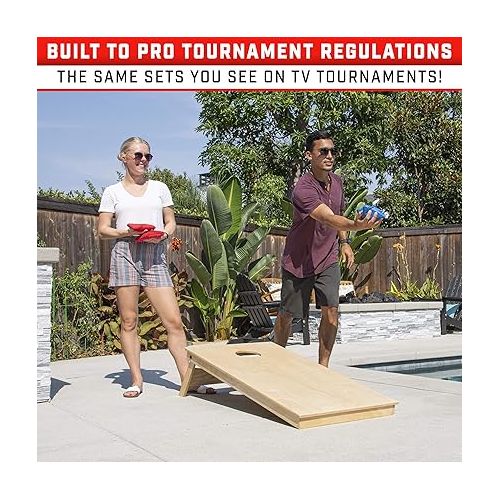  GoSports Tournament Edition Regulation Cornhole Game Set - 4 ft x 2 ft Wood Boards with 8 Dual Sided (Slide and Stop) Bean Bags