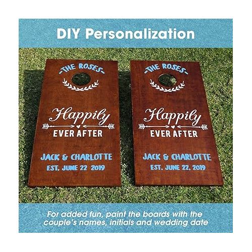  GoSports Wedding Cornhole Set - Regulation 4 ft x 2 ft Size Solid Stained Wood with Carrying Case and Bean Bags (Choose Your Colors) - Match The Wedding Theme!