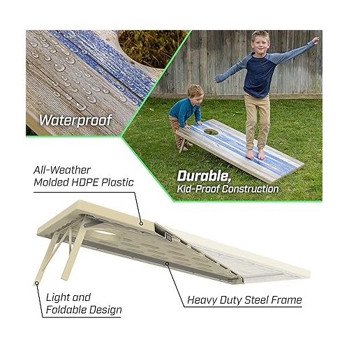  GoSports ToughToss All Weather Cornhole Outdoor Game - 2 Regulation Size Boards, 8 Bean Bags, and Carry Case - Woodland Camo, Reed Camo, Rustic, Wood