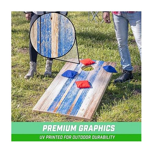  GoSports ToughToss All Weather Cornhole Outdoor Game - 2 Regulation Size Boards, 8 Bean Bags, and Carry Case - Woodland Camo, Reed Camo, Rustic, Wood