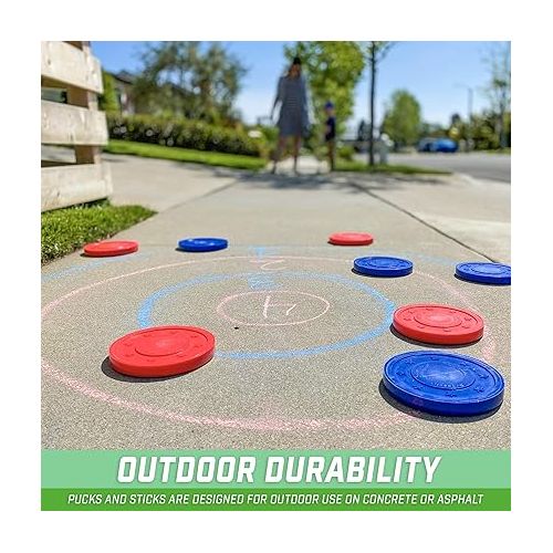  GoSports Driveway Shuffleboard Game Set - Includes 2 Shuffleboard Cue Sticks, 8 Pucks, 2 Pieces of Chalk