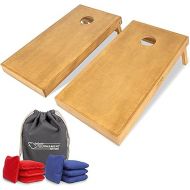 GoSports 4 ft x 2 ft Commercial Grade Cornhole Boards Set - Includes 8 Regulation Tournament Style Bean Bags - Natural or Light Brown