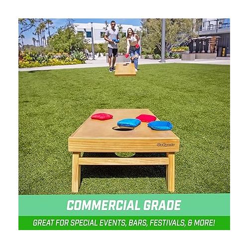  GoSports 4 ft x 2 ft Commercial Grade Cornhole Boards Set - Includes 8 Regulation Tournament Style Bean Bags - Natural or Light Brown