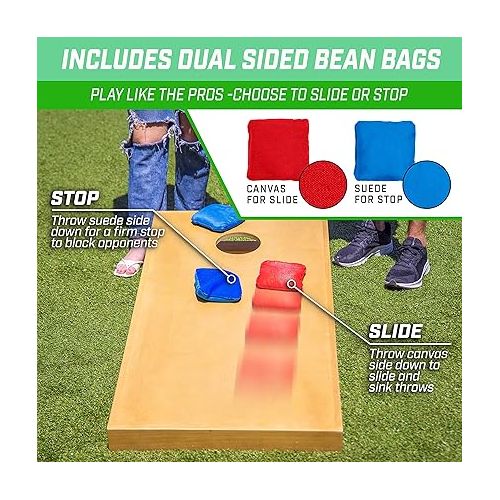  GoSports 4 ft x 2 ft Commercial Grade Cornhole Boards Set - Includes 8 Regulation Tournament Style Bean Bags - Natural or Light Brown