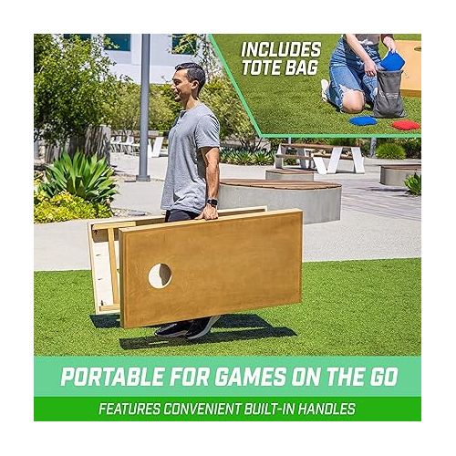  GoSports 4 ft x 2 ft Commercial Grade Cornhole Boards Set - Includes 8 Regulation Tournament Style Bean Bags - Natural or Light Brown