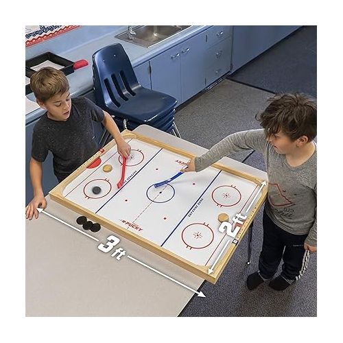  GoSports Ice Pucky Wooden Tabletop Hockey Game for Kids & Adults - Includes 1 game board, 2 Hockey Sticks & 3 Pucks