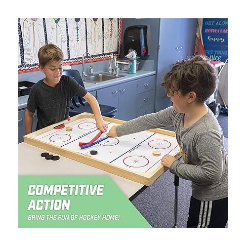  GoSports Ice Pucky Wooden Tabletop Hockey Game for Kids & Adults - Includes 1 game board, 2 Hockey Sticks & 3 Pucks